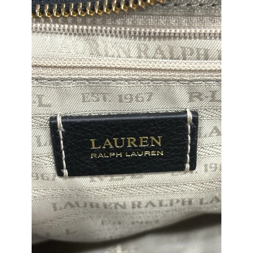 Lauren Ralph Lauren Black Pebbled Satchel Handbag Turn Lock Top Handle Bag